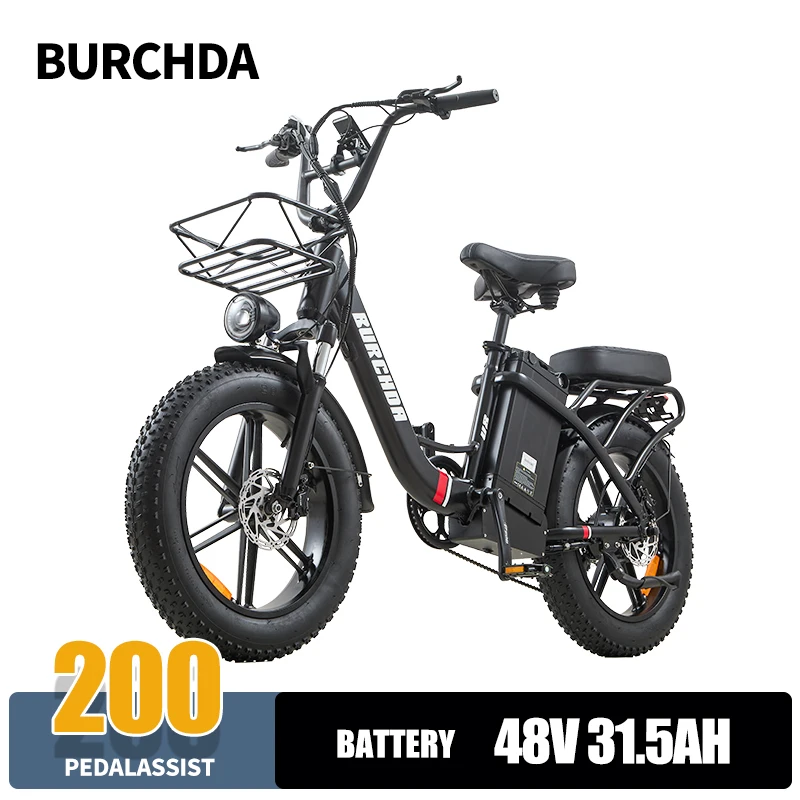 BURCHDA 2026 NIEUWE U8 City Elektrische Fiets 48V31.5AH Lithium Batterij Ebike 20 Inch 4.0 Vetband E-Bike Elektrische Fiets voor volwassenen