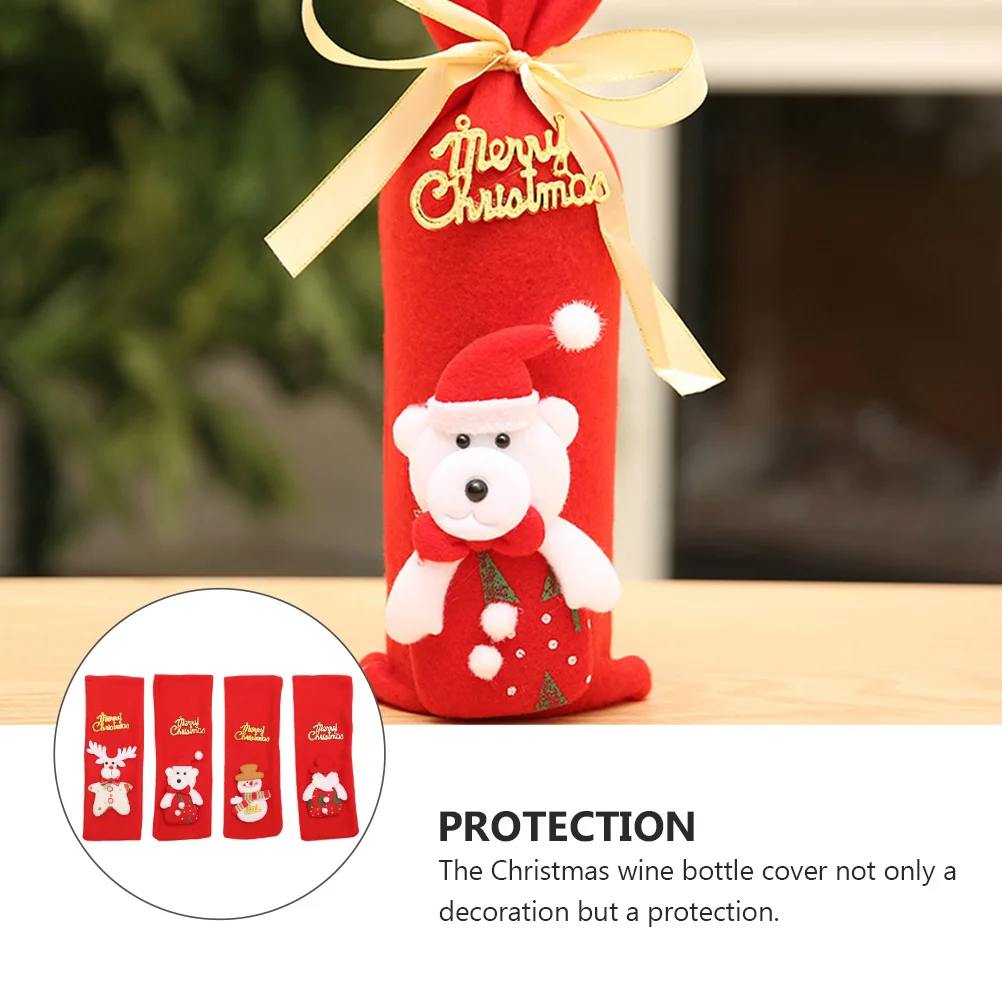 

4Pcs Christmas Red Wine Bottle Sleeve Cover Festive Xmas Dinner Party Decoration Gift Christmas Wine Bottle Cover