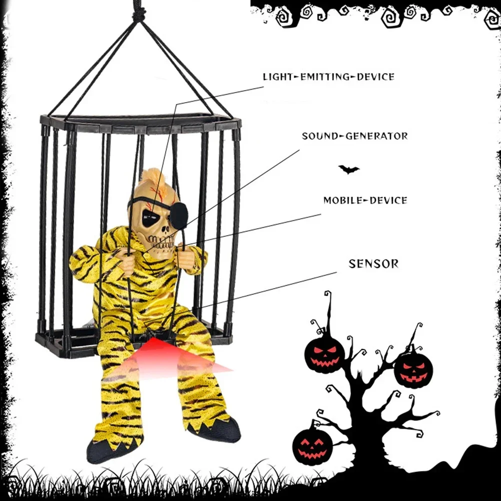 Halloween Hanging Ghost Toy Prisoner Cage Ghost Electric Luminous Sound Can be Hanged Back, Plain Clothes, Colored Leopard Print - Image 5