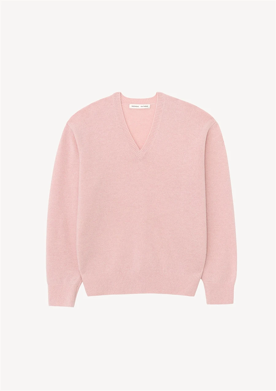 PREON Commuter Sle V-Ne ロングスベ ウールニットトップ シンプル 秋冬新作 ルーズフィット ニットウェア MoonDal