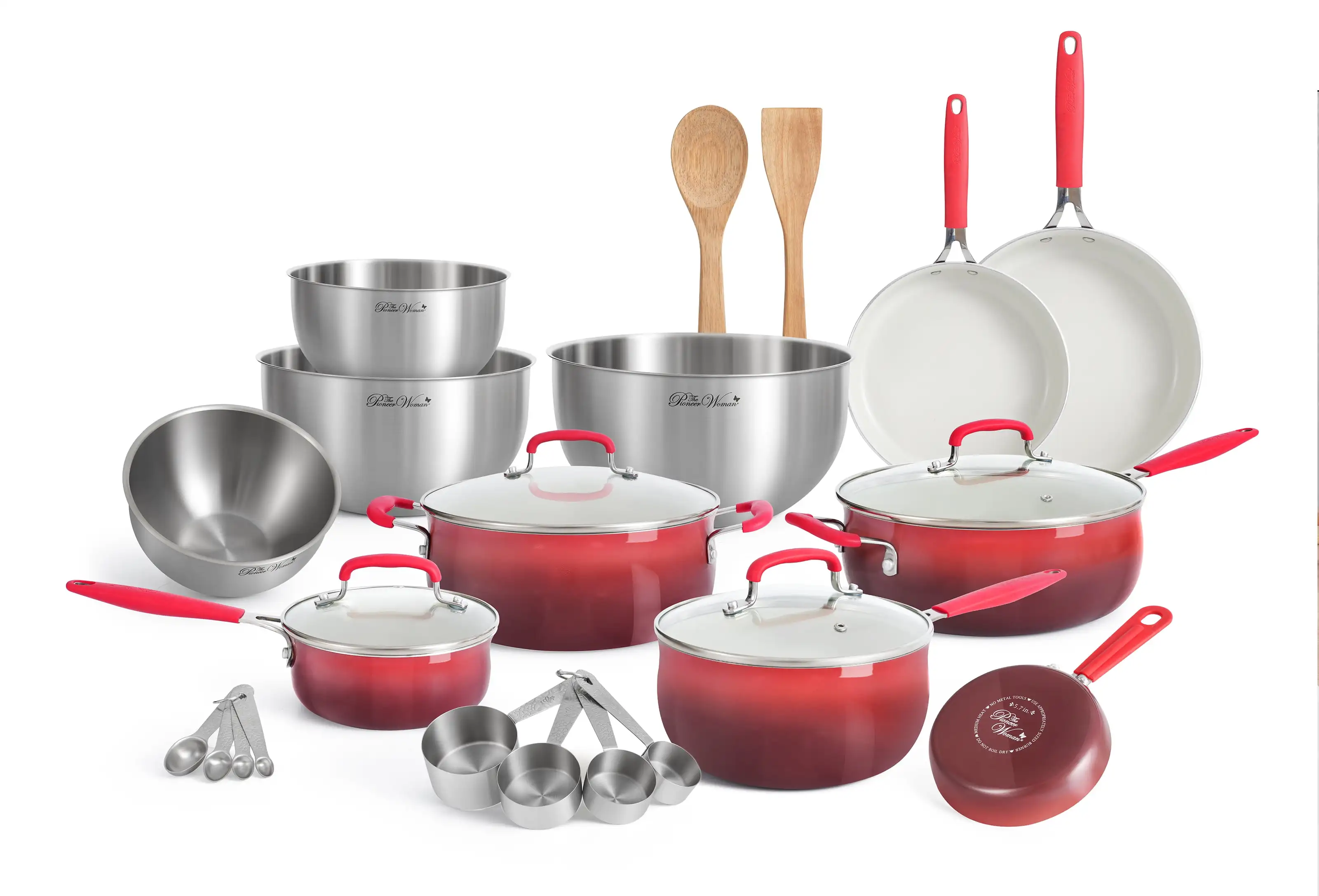 

25 Piece Nonstick Aluminum Cookware Set, Silicone and Stainless Steel
