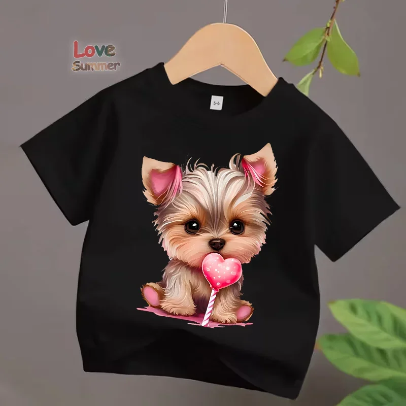 toddled girls T-Shirt 2026 new Summer Round Neck Puppy pattern printed short sleeved shirt Casual Attire Summer Essential