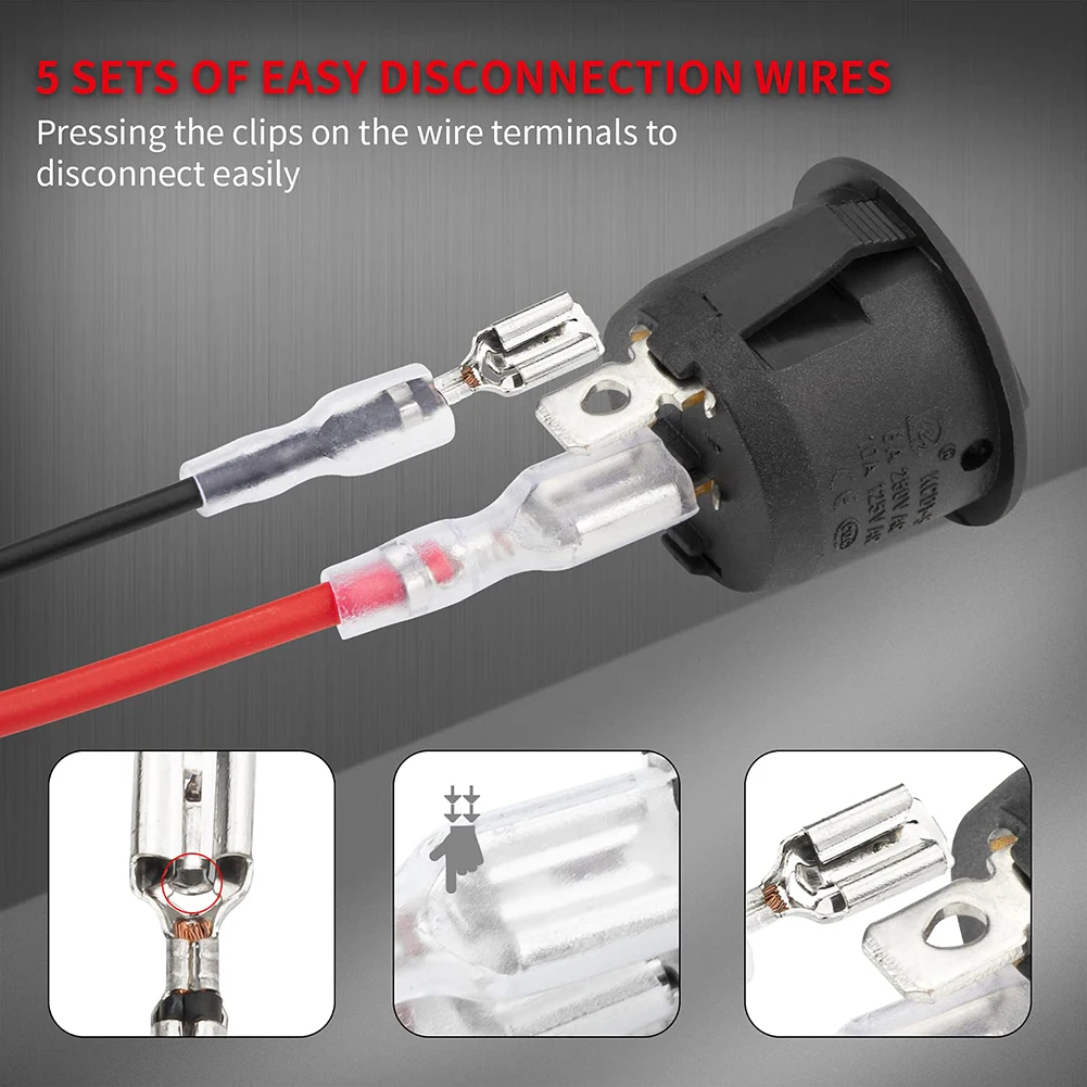 5pcs Car Round Rocker Switch with Terminal Cable Automobile RV Boat ON Off 20mm DC12V-24V Toggle Switch
