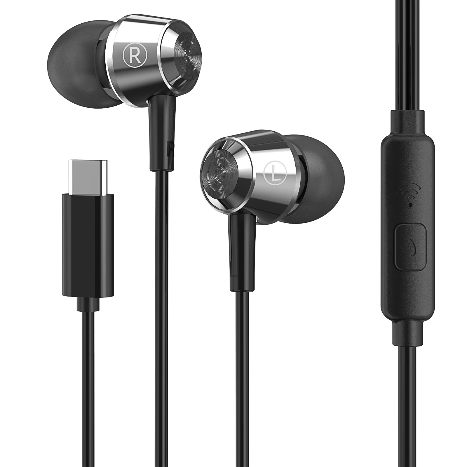 HAPPYAUDIO W1 USB C 유선 헤드셋, Hi-Fi 스테레오 노이즈 캔슬링 헤드폰, 금속 이어폰, 마이크 포함 게이밍 헤드셋, 스포츠 