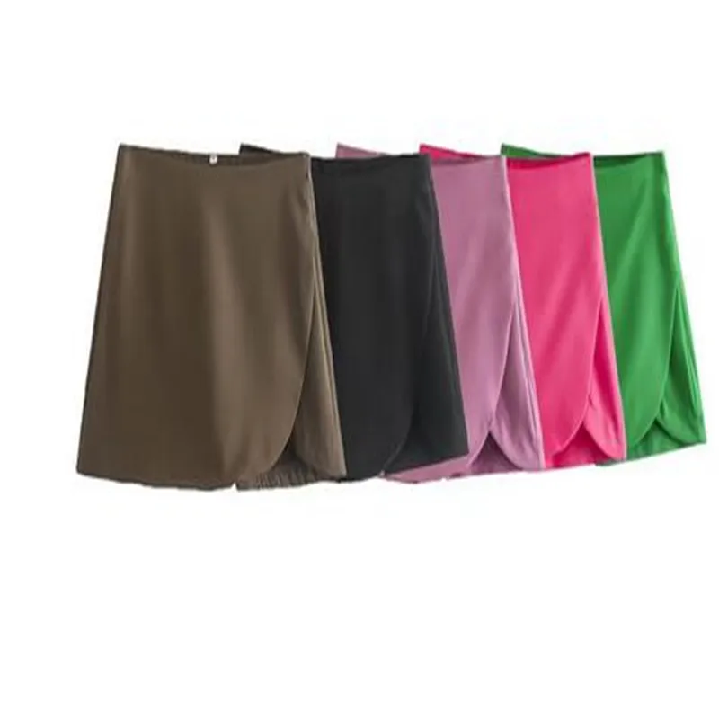 Women Fashion 2024 Casual Mini Asymmetrical Skirts Shorts High Waist Back Pockets Wide Leg Skirts Zipper Female Shorts