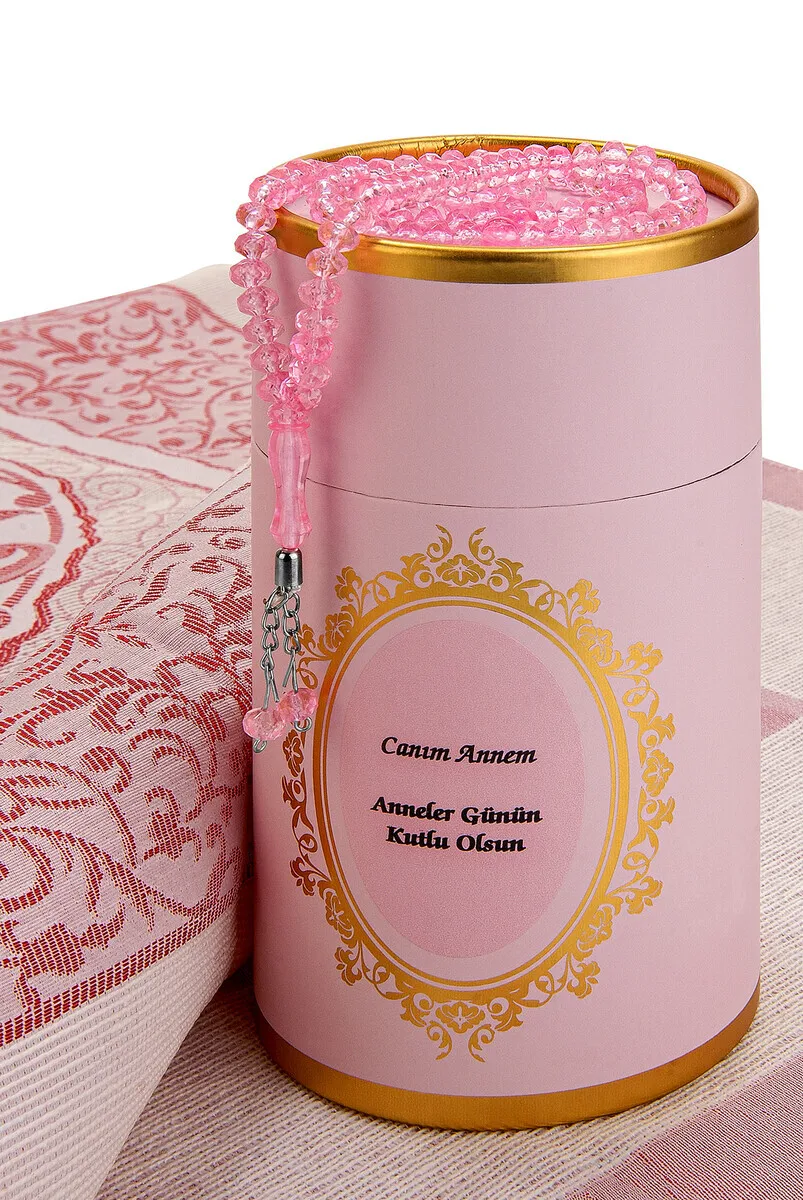 

Custom Cylinder Box Set Pink With IQRAH Seccades and Rosary