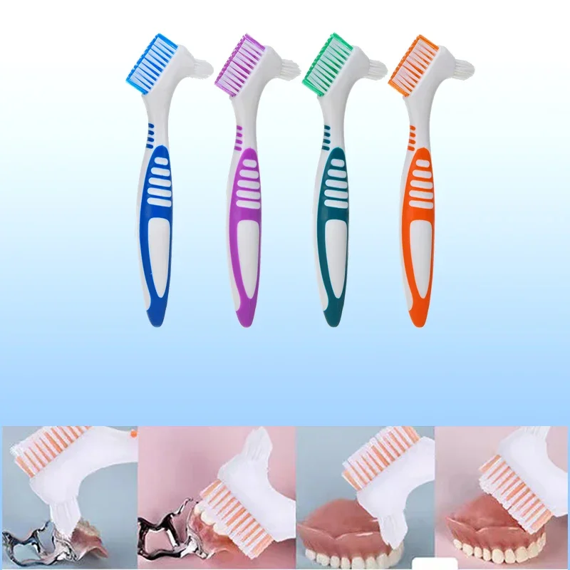 

Denture Cleaning Teeth Brush Dual Heads Gum Cleaner for False Teeth Brush Non-Slip Handle Antibacterial Oral Cleaning Brush