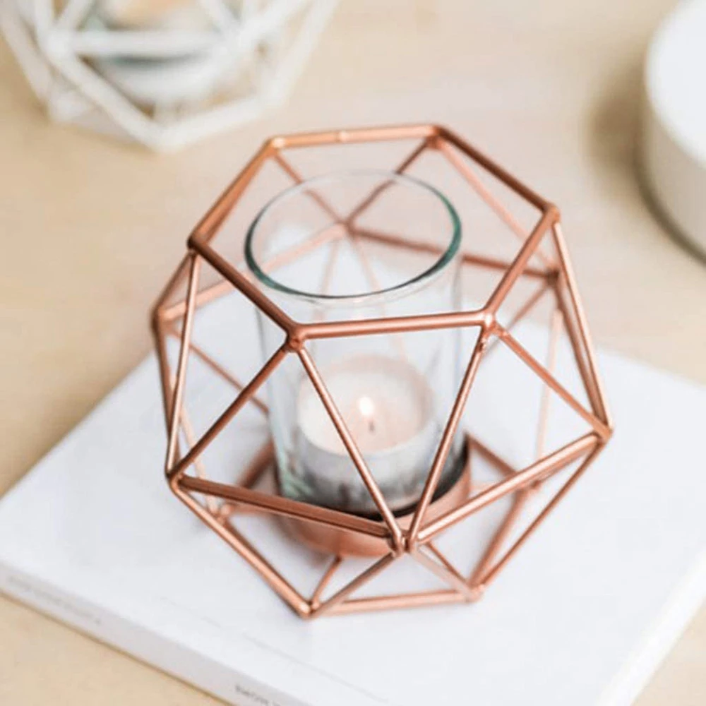 6 Pcs Geometric Polished Tealight Candle Holder Table Top Centerpiece Weddings Events Parties Decor Rose Gold