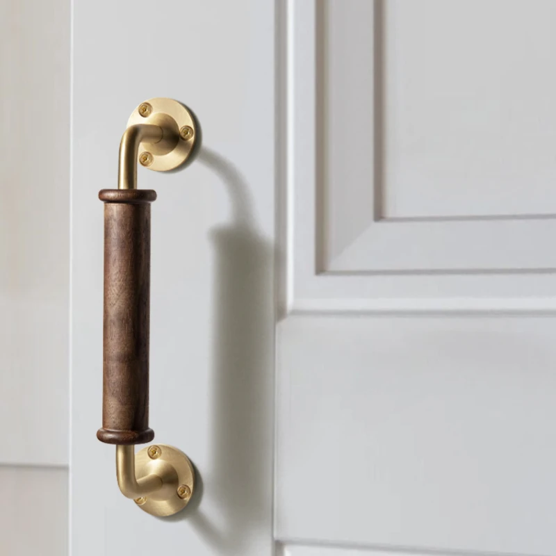 Vintage Cabinet Pulls Solid Walnut & Brass Handles for Modern Furniture Multi-Functional Drawer Pulls/Concealed Door Hardware