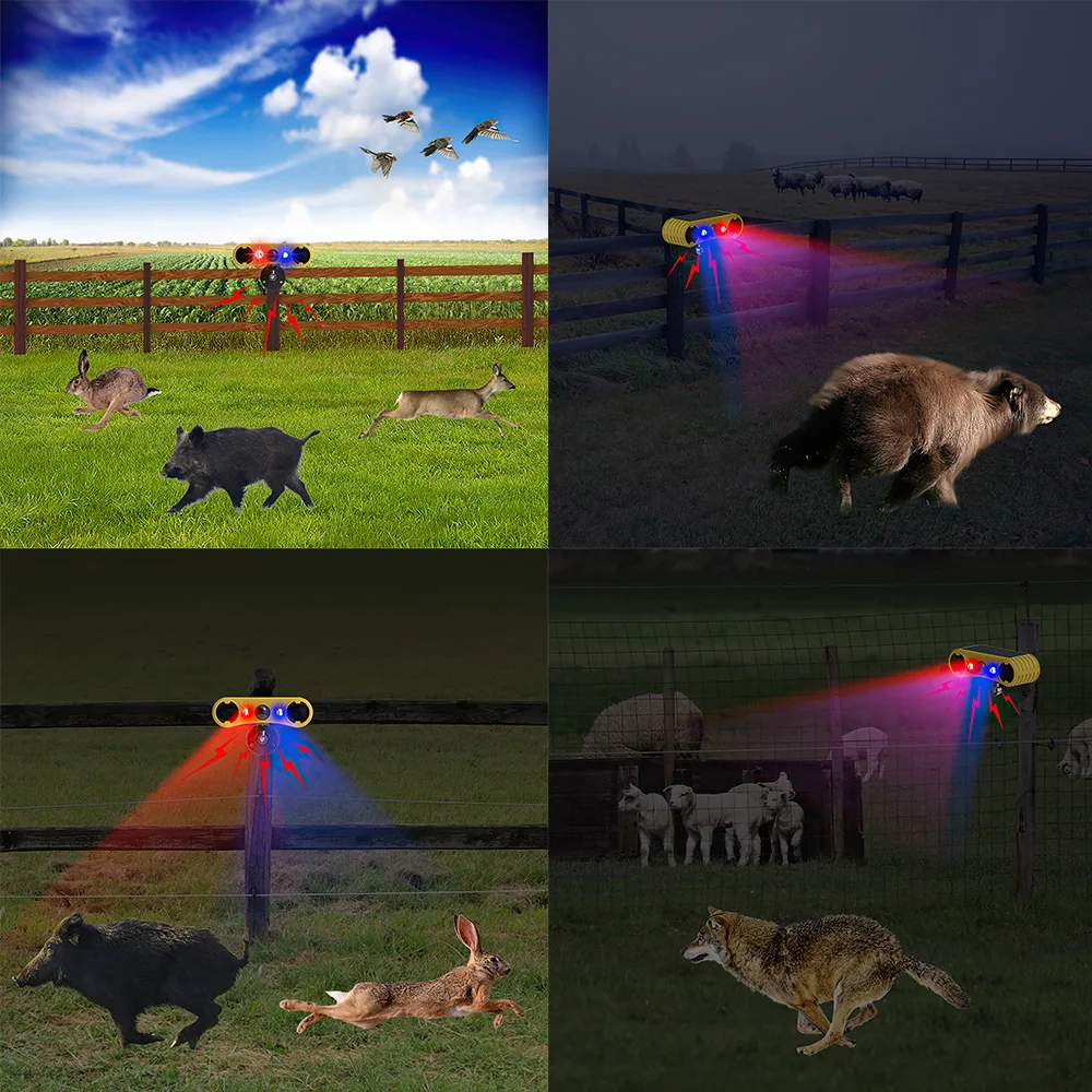 Solar Power Infrared Motion Sensor Alarm Detector Waterproof Animal Repeller Deterrent LED Light Flashing Security Alarm 129dB