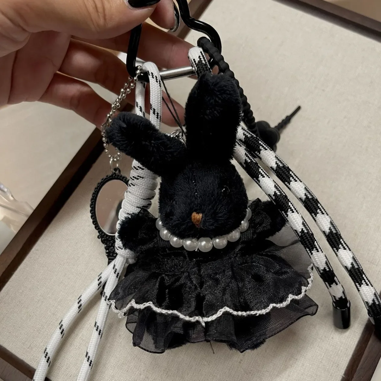 New Creative Dark Black Sweet Cool Rabbit Bag Pendant Cute Doll Keychain Car Decoration Pendant Bag Parts & Accessories