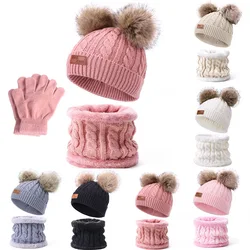 Kids Winter Beanie Hat Scarf Gloves Set Knit Warm Toddler Winter Cap Gloves Neck Warmer for Boys Girls 1-8 Year