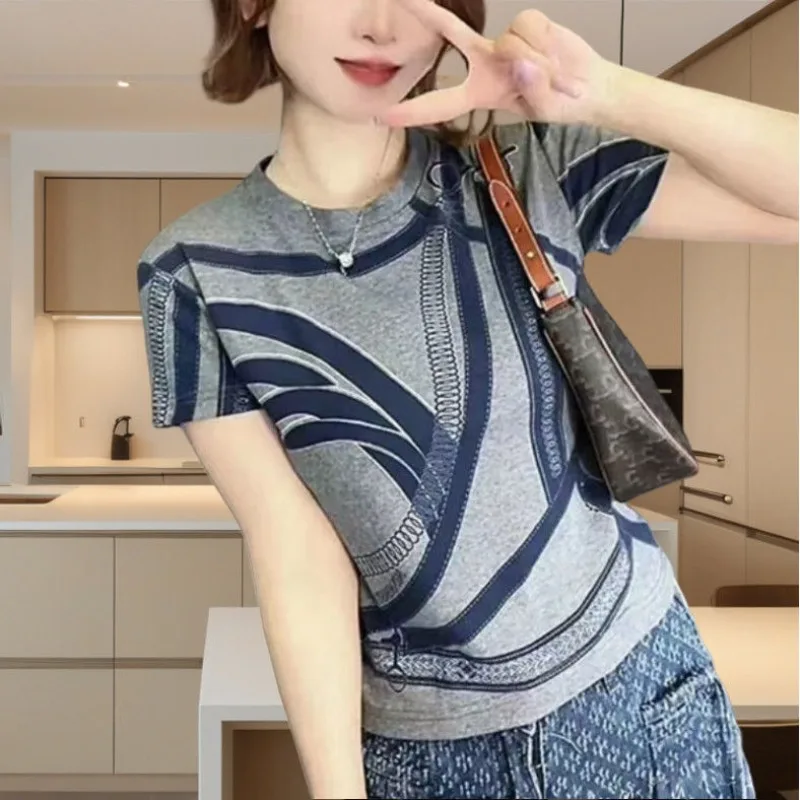

Women Clothes Summer Fashion Korean Printing Solid Color O-neck Short Sleeve Ladies Simplicity All-match Appear Thin Tee Shirt