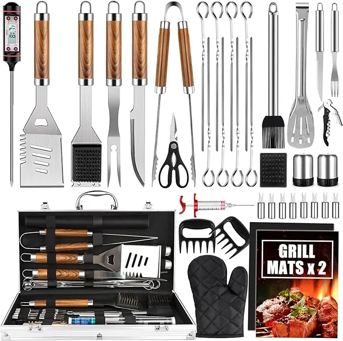 

38Pcs BBQ Grill Utensils Set for Camping Backyard Grilling Accessories with Barbecue Mats Aluminum Case