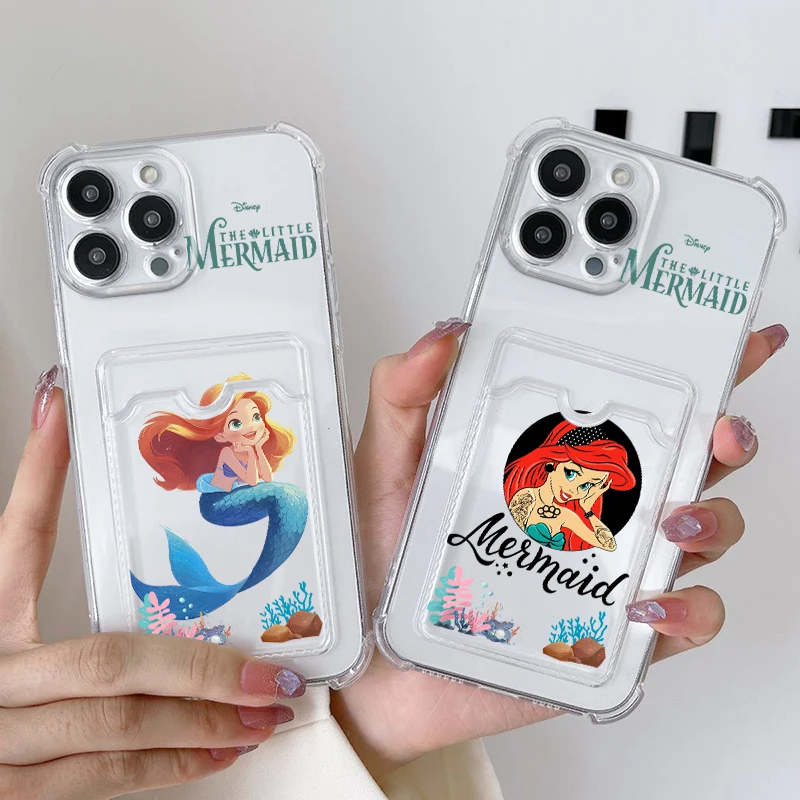 

Little Mermaid Ariel Princess For iPhone 15 14 13 12 11 XS XR X 8 7 Pro Max Plus Mini Photo Card Bag Transparent TPU