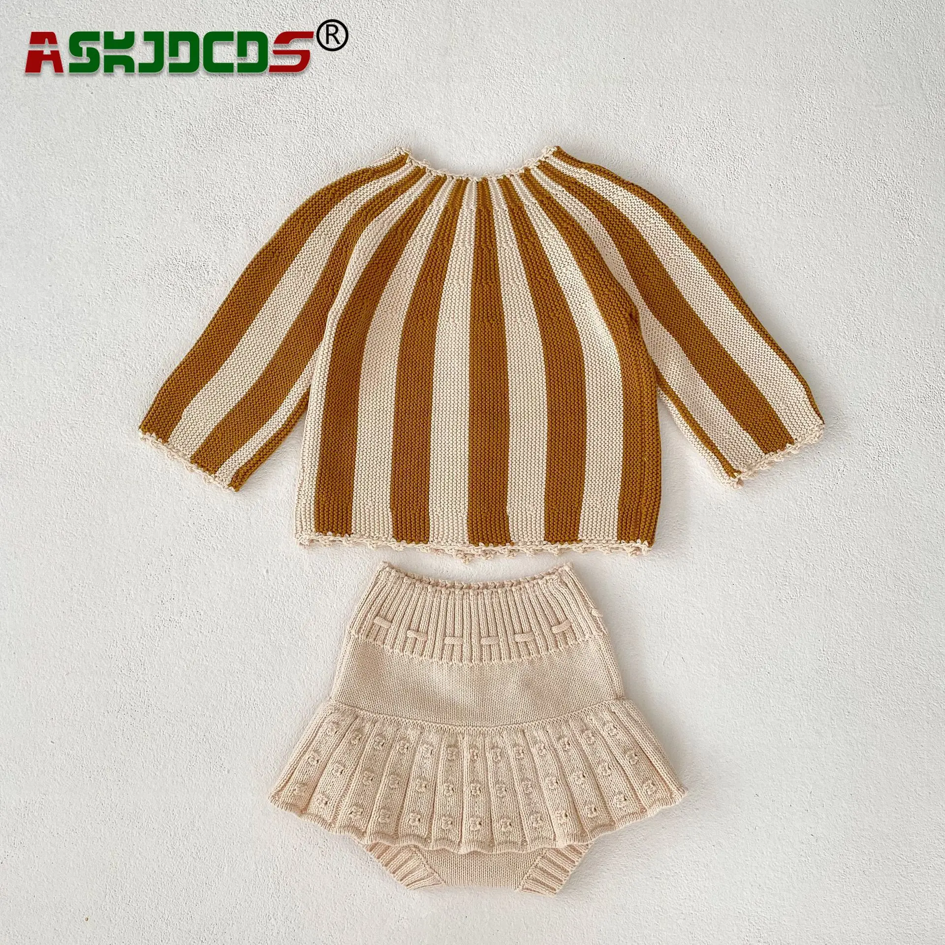 2023 Autumn Kids Baby Girls Striped Top Coat Ruffle Shorts 0-3Y Single-breasted Full Sleeve Solid Color Infant Toddler Clothing