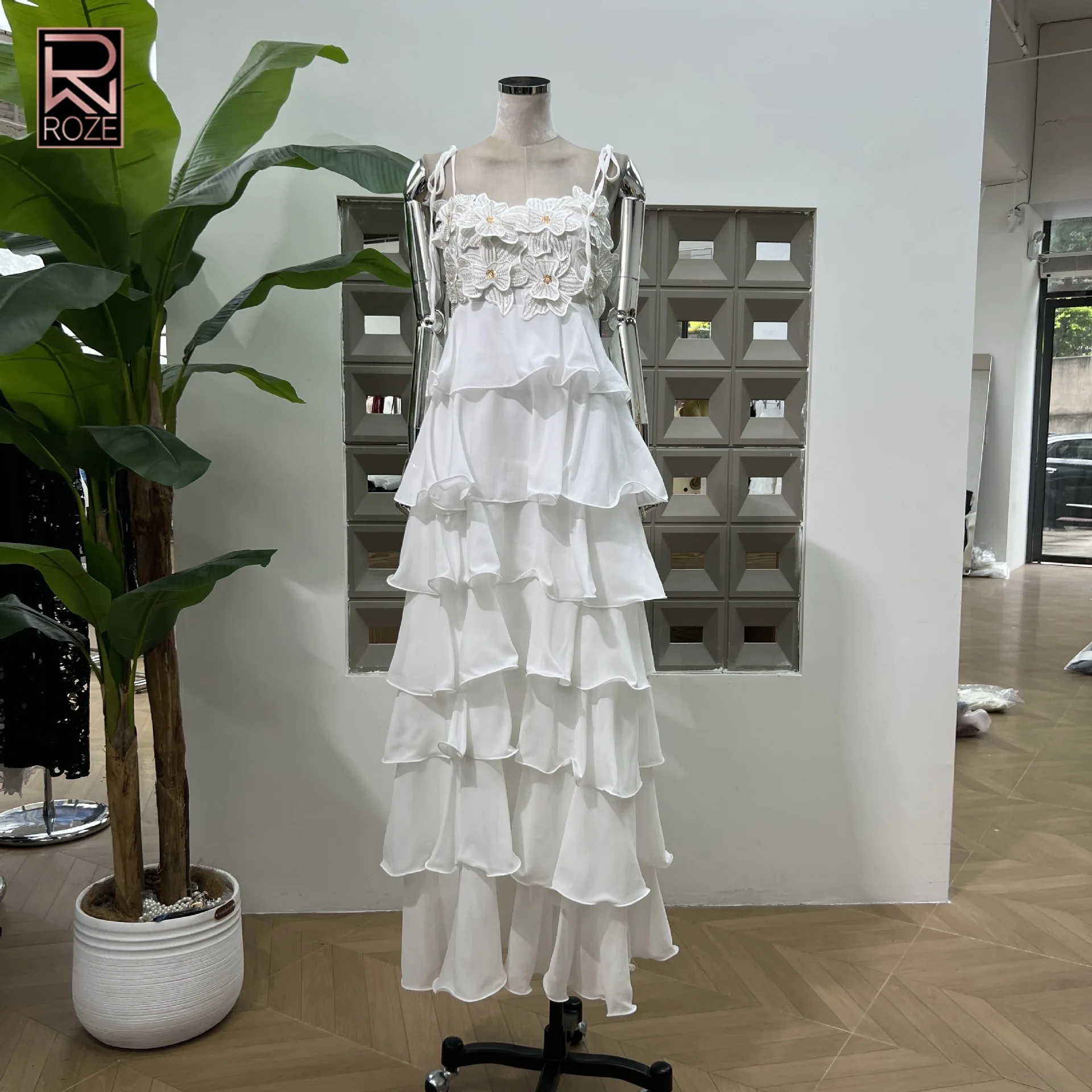 "Vestido maxi feminino em camadas com contas – vestido espartilho simples de cor sólida com faixa na cintura