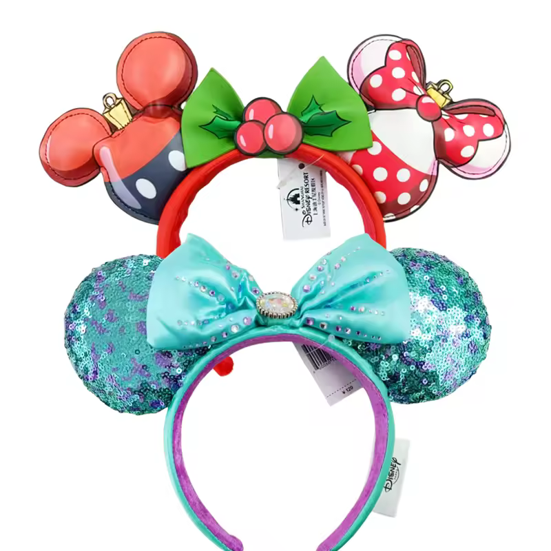 2026 Mickey Mouse Ears Headband 2025 Cinderella Rapunzel Princess Bow Minnie Ear Headwear for Adult Kids Holiday Hairband - Image 27