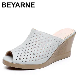 Summer Hollow Fish Mouth Slippers Fashion Wild Non-slip Outer Wear Wedges Slipper Shoes Size 33-39