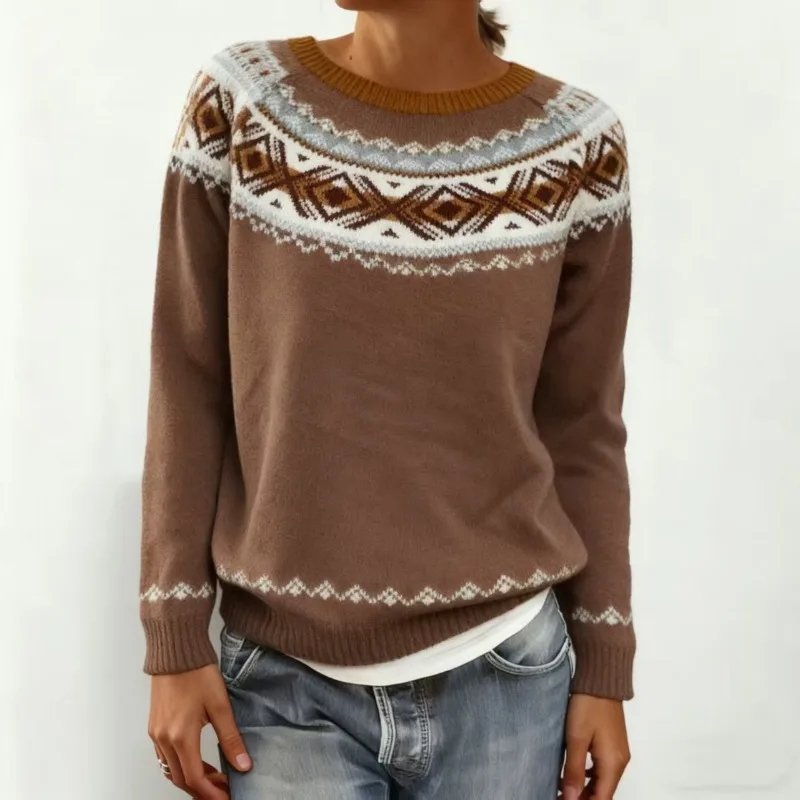 

2025 Autumn and Winter New Sweater Crew Neck Color Matching Loose Fashion Pullover Knitting