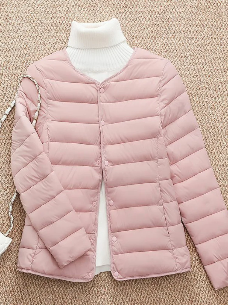 เสื้อโค้ทผ้าฝ้ายน้ำหนักเบาแบบใหม่สำหรับผู้หญิง ทรงวี คอตตอนสองด้าน ใส่เป็นเสื้อคลุมด้านในได้ เหมาะสำหรับฤดูใบไม้ร่วงและฤดูหนาว