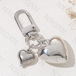 Y2K Big Small Silver Color Acrylic Heart Keychain Classic Love Key Ring For Women Men Bag Airpods Decoration Handmade Jewelry