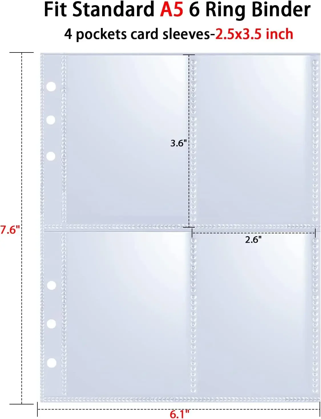 A5 Album Binder Pages 4 Pocket Double-Sided Trading Card Page Protector Ultra-Clear Sleeve Sheets for Game Cards Photocard