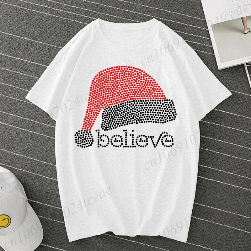 السنة الجديدة 2026 الرجال مضحك قميص عيد الميلاد قبعة مطبوعة رجل إمرأة تي شيرت الرجال تي شيرت سانتا ، صدق ، السنة الجديدة 2026 الملابس #4