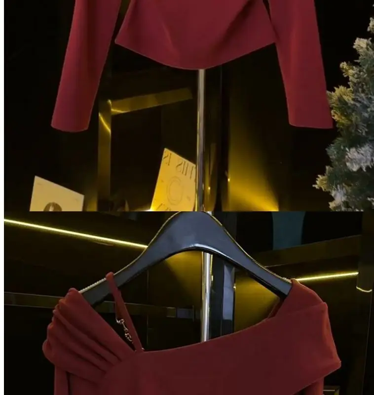 Slanted Shoulder Chain One Piece Collar Elegant and Luxurious Design Long Sleeved Top Women\'s Versatile Base Shirt
