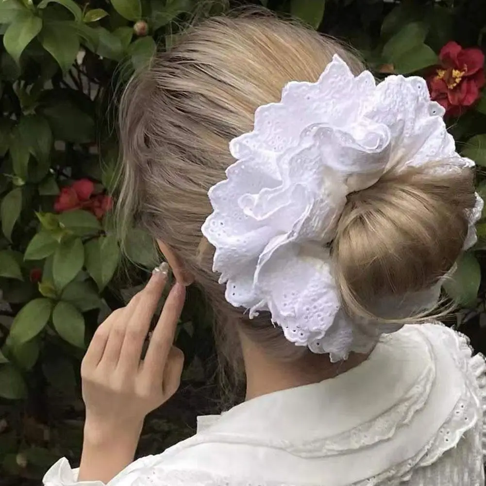 1PC Oversized Cotton Lace French Hair Bands Hair Scrunchie For Women Elastic Ponytail Double Layer Silk Women\'s Hair Accessories