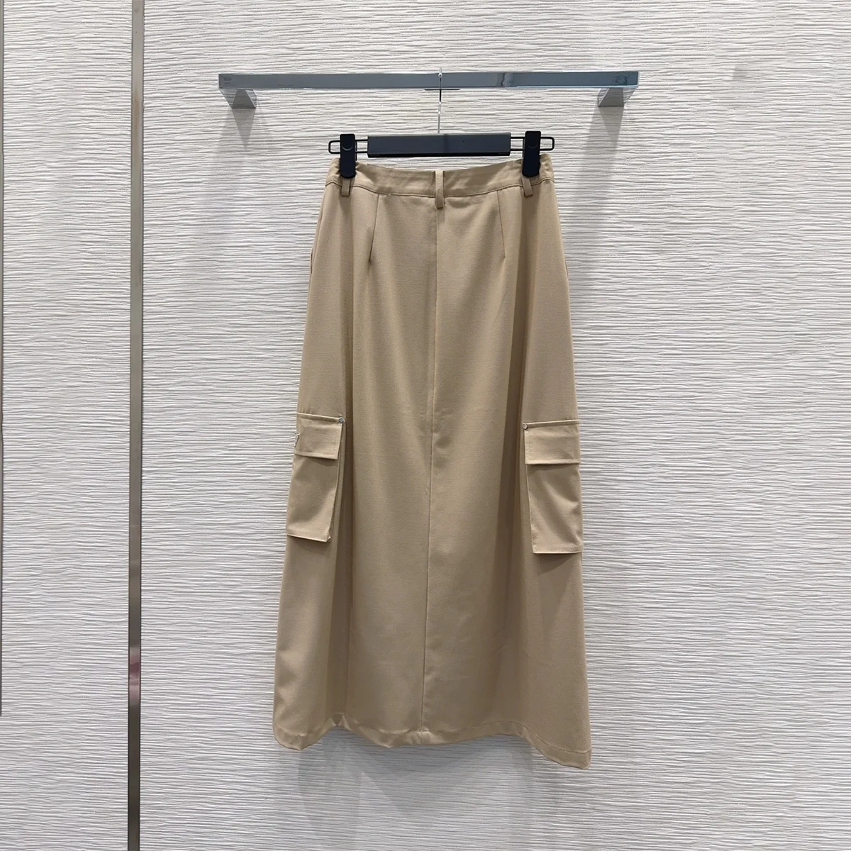 2026 high-quality women's American workwear style midi skirt with detachable front zipper and slit pocket, high waist--hb804