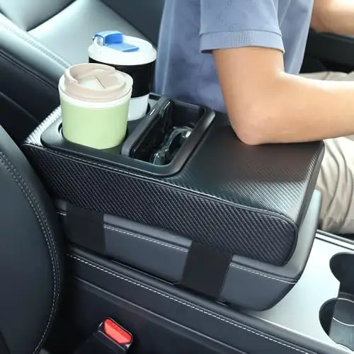 

Supin Car Armrest Cushion - Faux Leather with Cup Holder & Phone Storage - Carbon Style