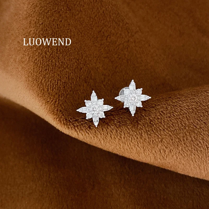 

LUOWEND 100% 18K White Gold Earrings Elegant Romantic Style Real Natural Diamond Stud Earrings for Women High Party Jewelry