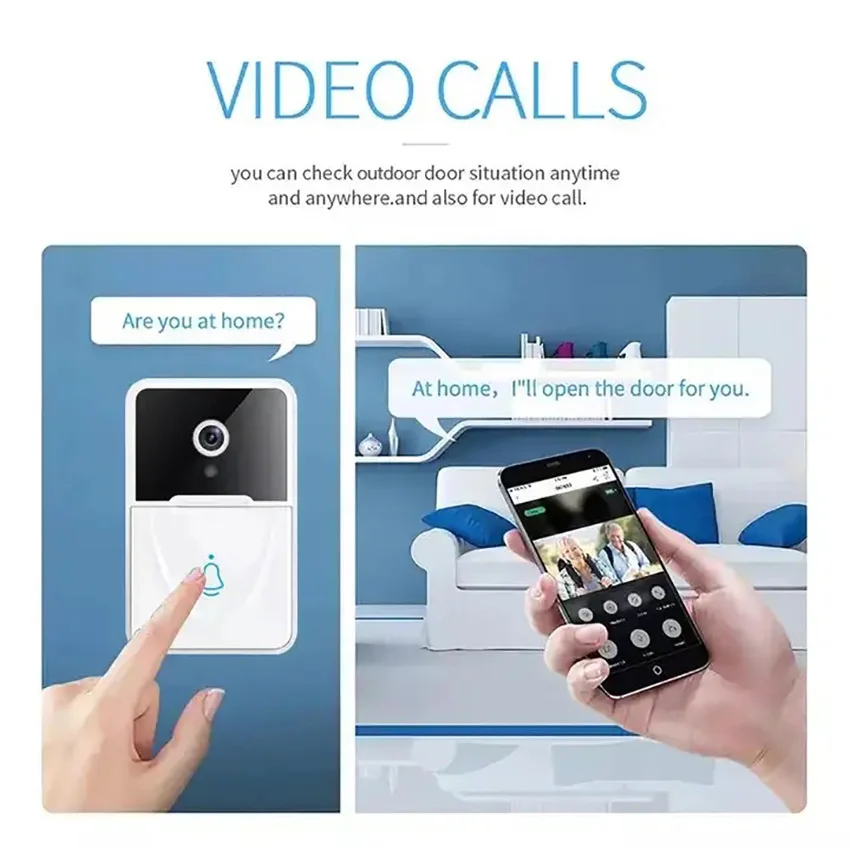 Campainha de vídeo sem fio com telefone, Home Intercom System, Door Viewer, Visão noturna, Tuya App, Home Security Camera