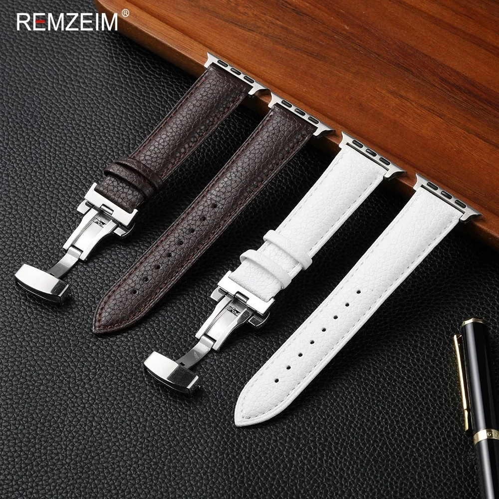 Herren-Uhrenarmband mit Litschi-Muster für Apple Watch 1-11 SE Ultra 3 2 1, weiches Ersatzarmband für Iwatch 49/46/45/44/42/41/40/38 mm