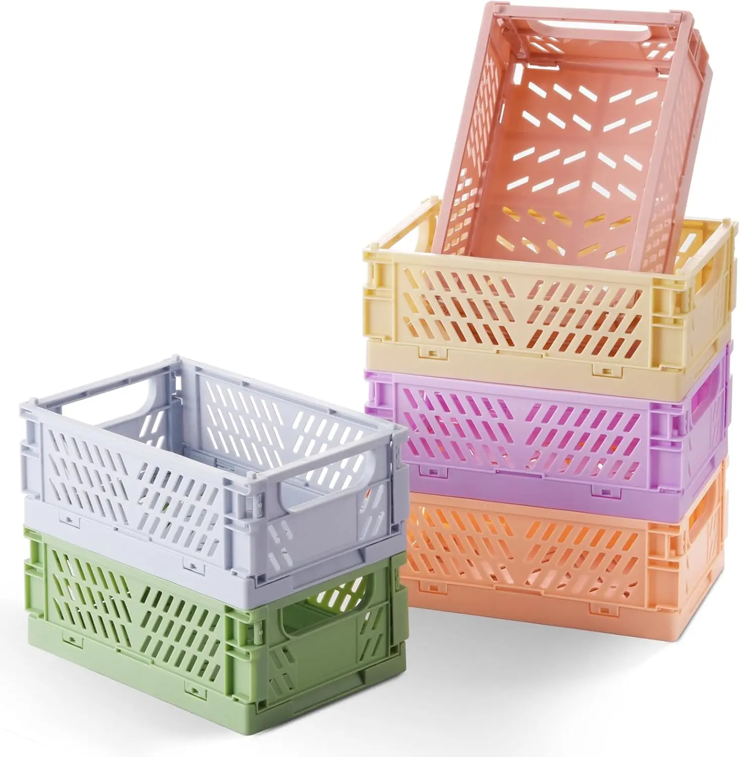 

6-Pack Pastel Plastic Storage Baskets, Collapsible Crates for Organizing, Space-Saving Mini Bins