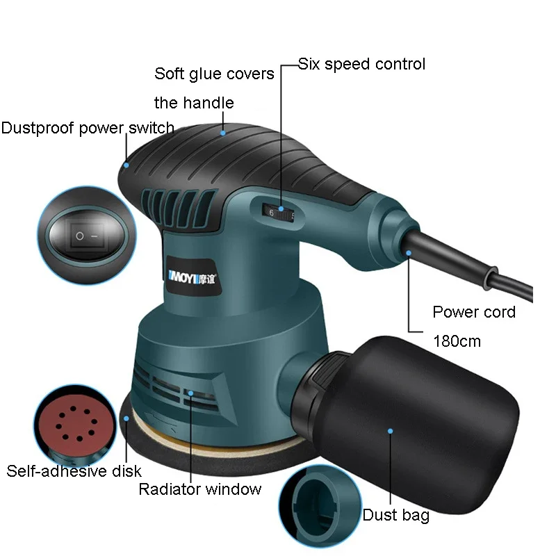 220V Electric Sander Machine 300W Random Orbital Polisher Variable Speed Sander Sandpaper Car Polishing Machine