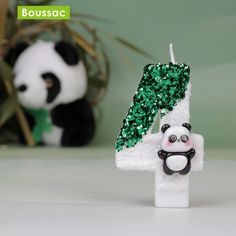 Panda Birthday Candles for Cake Glitter Number Beeswax Candles Baby Shower Girls Boys Cake Topper