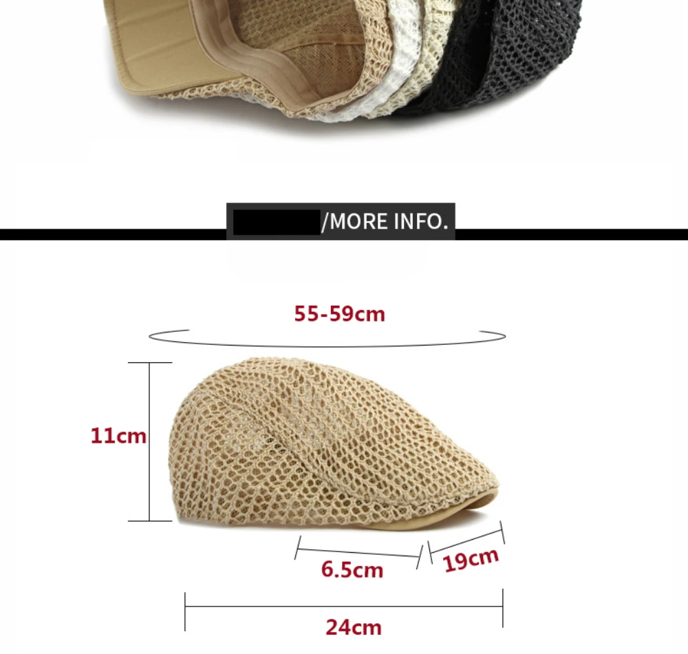 HT5098 Herren- und Damen-Baskenmützen für Frühling und Sommer, Atmungsaktive Künstler-Baskenmütze mit Lochmuster, Verstellbare Baskenmützen – Detail 4