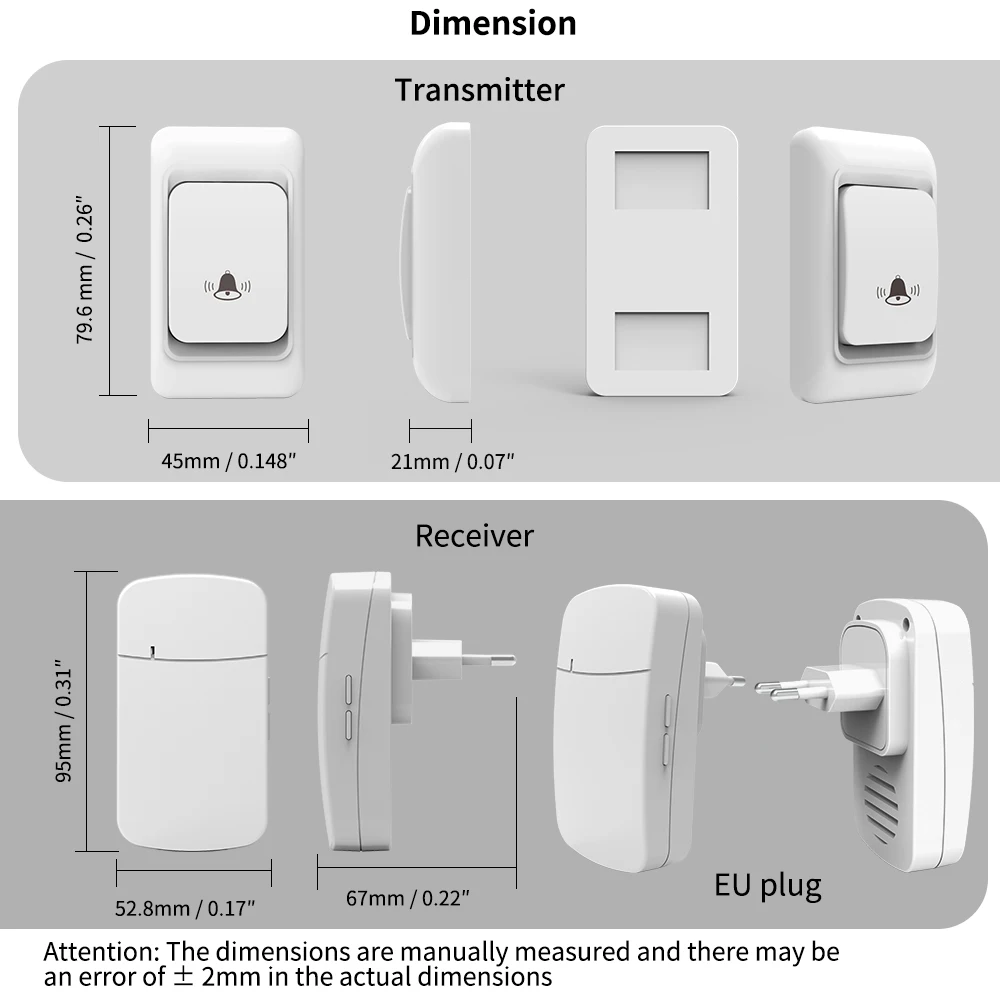 Home Wireless Doorbell Set, Multiple Combinations of Doorbell Sets to Choose from, 38 Ringtones to Choose from