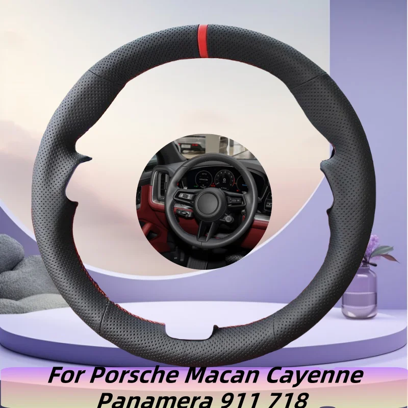 

Hand-Sewn Microfiber Leather Car Steering Wheel Cover For Porsche Macan Cayenne Panamera 911 718 Car Interior Accessories
