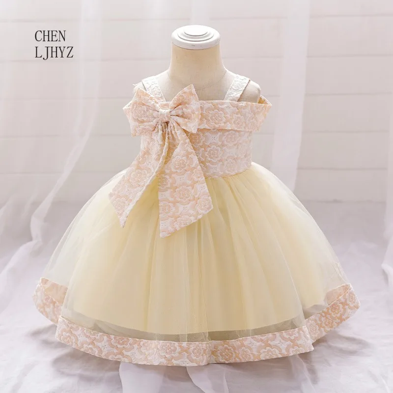 

New Girl Princess Party Dress Off Shoulder Bow Round Neck Ball Dress,