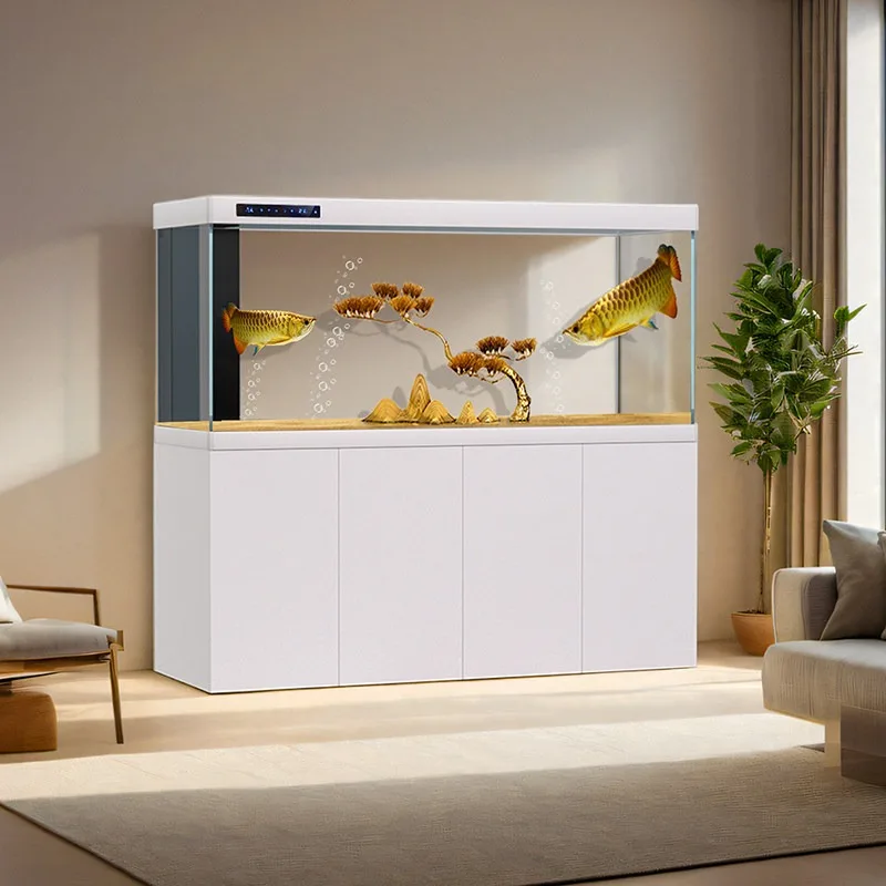 Fish tank bottom filter household living room 2026 new floor dragon fish tank large ultra-white ecological partition screen