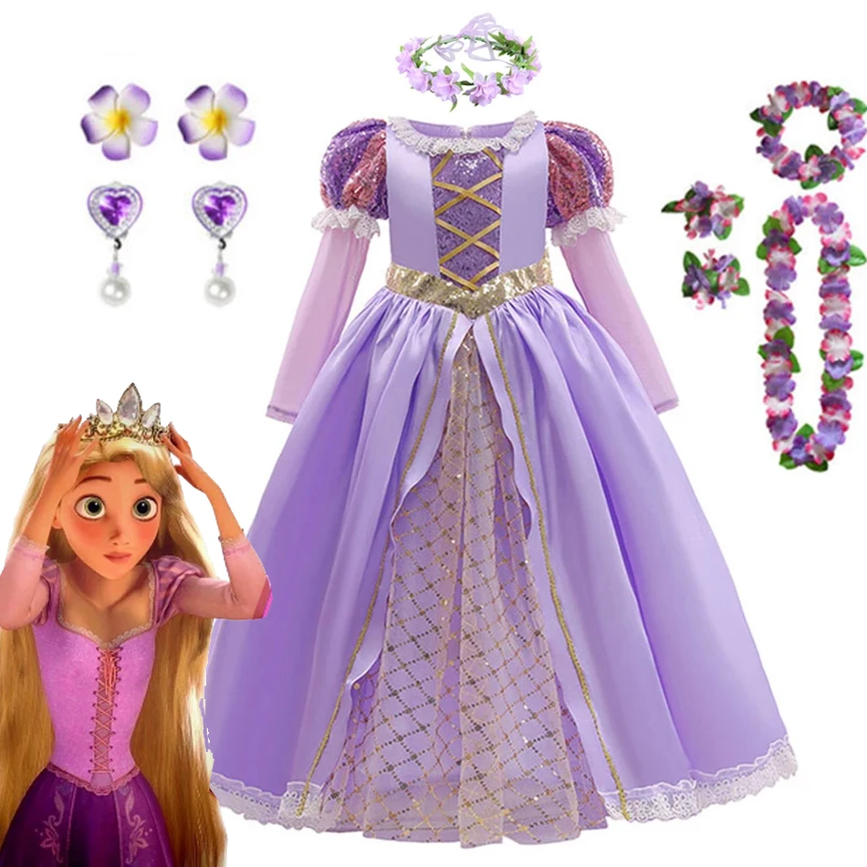 Disney Princess Dress Rapunzel Costume For Kids Girl 2024 Halloween Cosplay Birthday Party Dresses Gowns Children Clothes Outfit