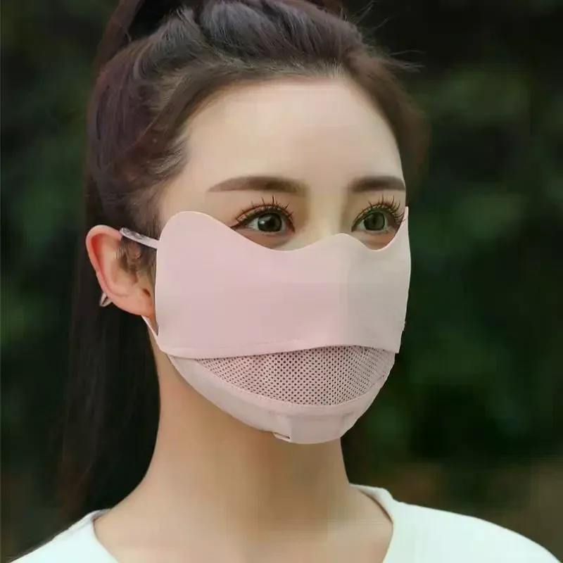 

Ice Silky Sunscreen Mask Breathable Face Mask Solid Color Sun Protection Facial Cover For Women Cycling Outdoor Sports Use
