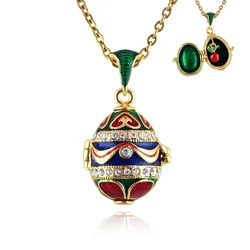 Enamel HandMade Jewelry Can Open Brass Vintage Egg Pendant Crystal Necklace Gift To Women Girls Apple Inside Christmas