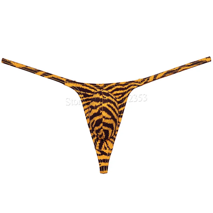 Men\'s Underwear Tiger Stripe Lingerie Micro Thong Slim Pouch G-string Male String Posing T-back Tangas