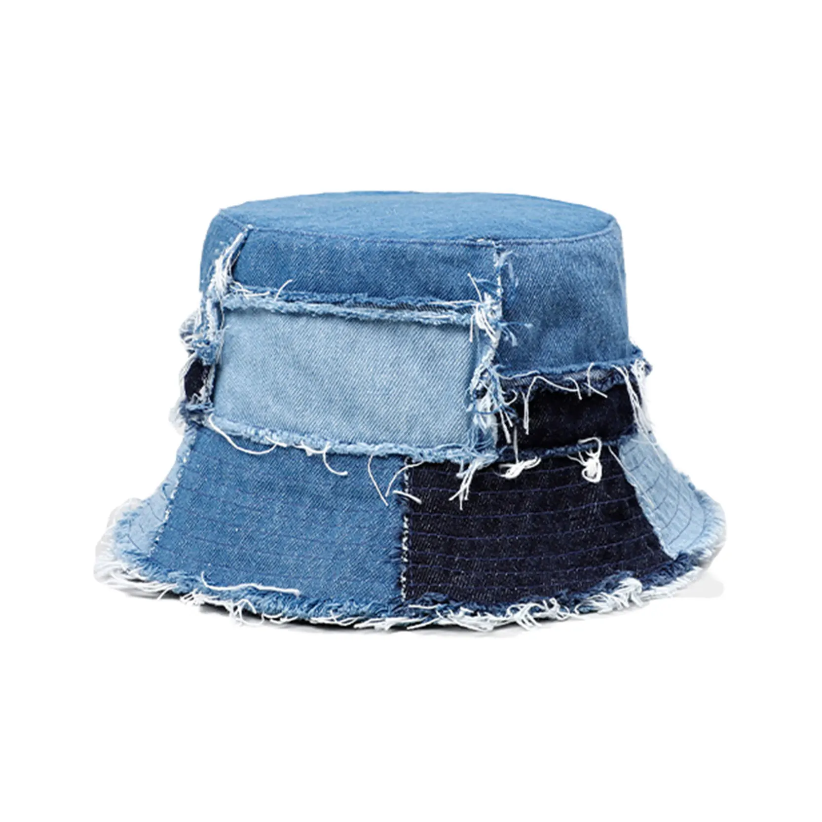 

Women's Cute Denim Patchwork Distressed Wide Brim Packable Fishing Bucket Sun Protection Hat Cap For Women Outerwear