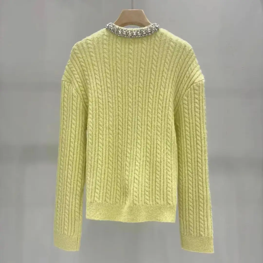 

Женский модный вязаный свитер со стразами, однобортный свитер с длинным рукавом и круглым вырезом, милый вязаный кардиган, свитер