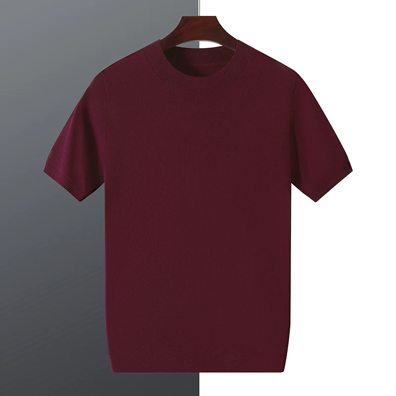 

Summer New Men'S Short-Sleeve Knitted Fine Wool And Silk T-Shirt Comfortable And Casual Half-High Collar Half-Sleeve Top